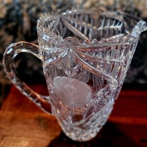 Elegant Lead Glass Pitcher with Floral Design